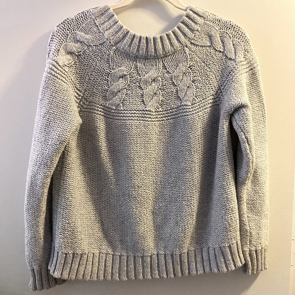 Aerie cable knit crew neck pullover sweater - size medium, soft gray